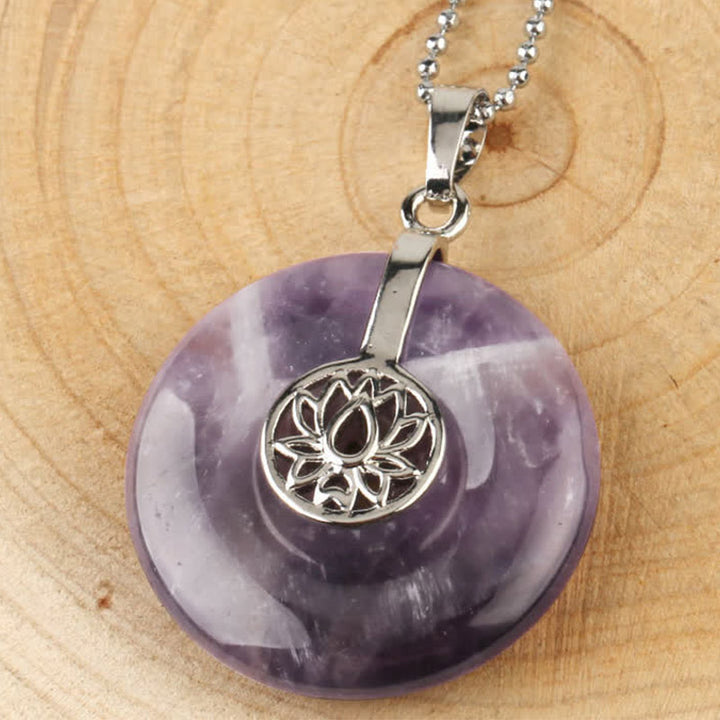 Buddha Stones Various Crystal Amethyst Pink Crystal Lotus Healing Necklace Pendant - Amethyst - image 5