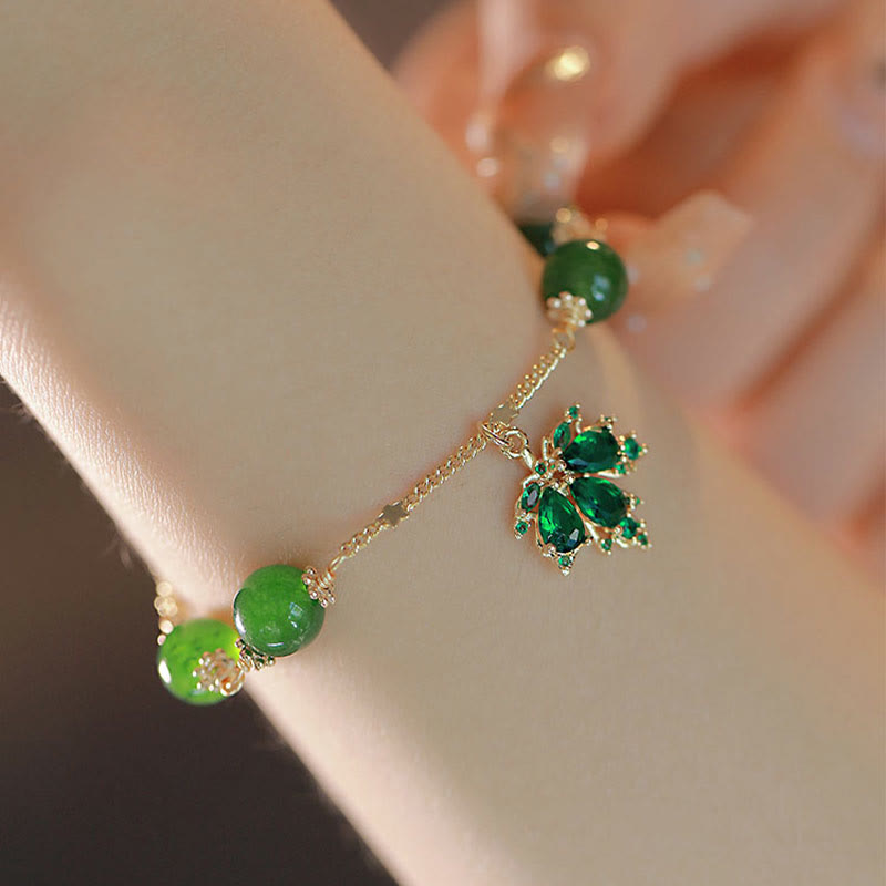 Buddha Stones 14k Gold Plated Green Chalcedony Maple Leaf Courage Strength Bracelet - image 4
