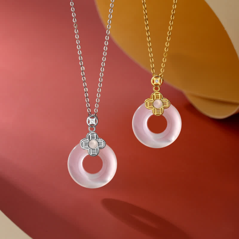 Buddha Stones 925 Sterling Silver Chalcedony Coin Peace Buckle Positive Necklace Pendant - image 1