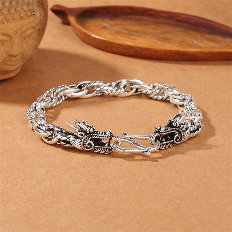 Buddha Stones 925 Sterling Silver Dragon Luck Protection Bracelet - 20cm - image 0