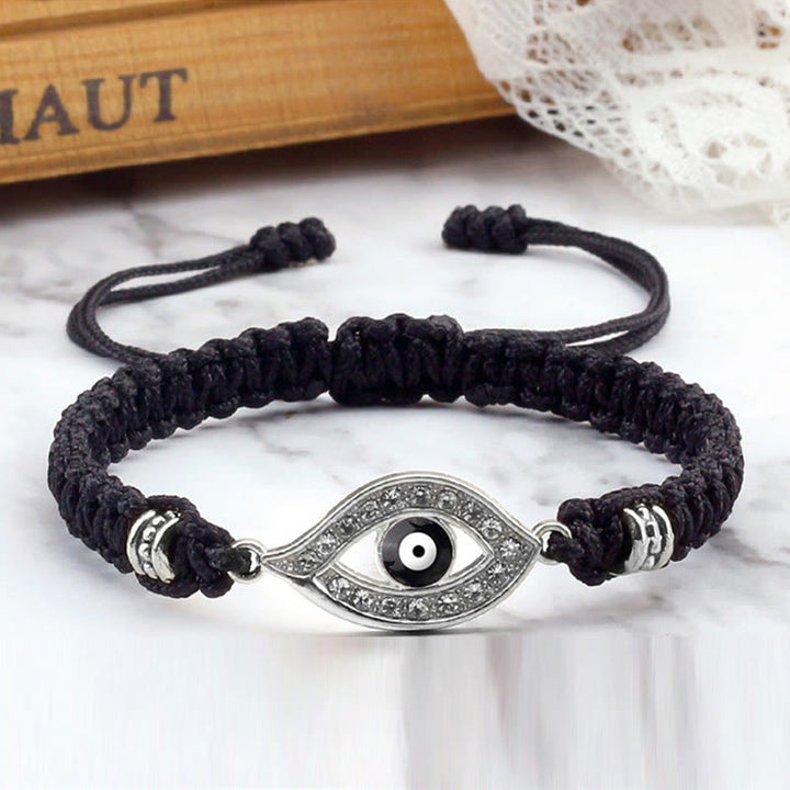 Buddha Stones Evil Eye Keep Away Evil Spirits String Bracelet - Black&Black Evil Eye - Silver Border - image 7