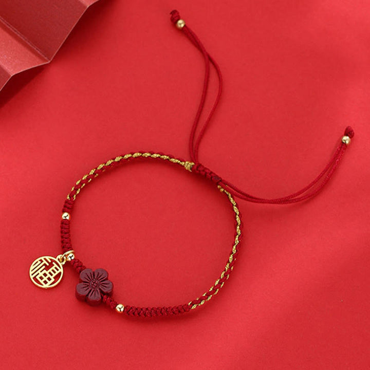 Buddha Stones Cinnabar Flower Fu Character Blessing Braided String Bracelet - image 6