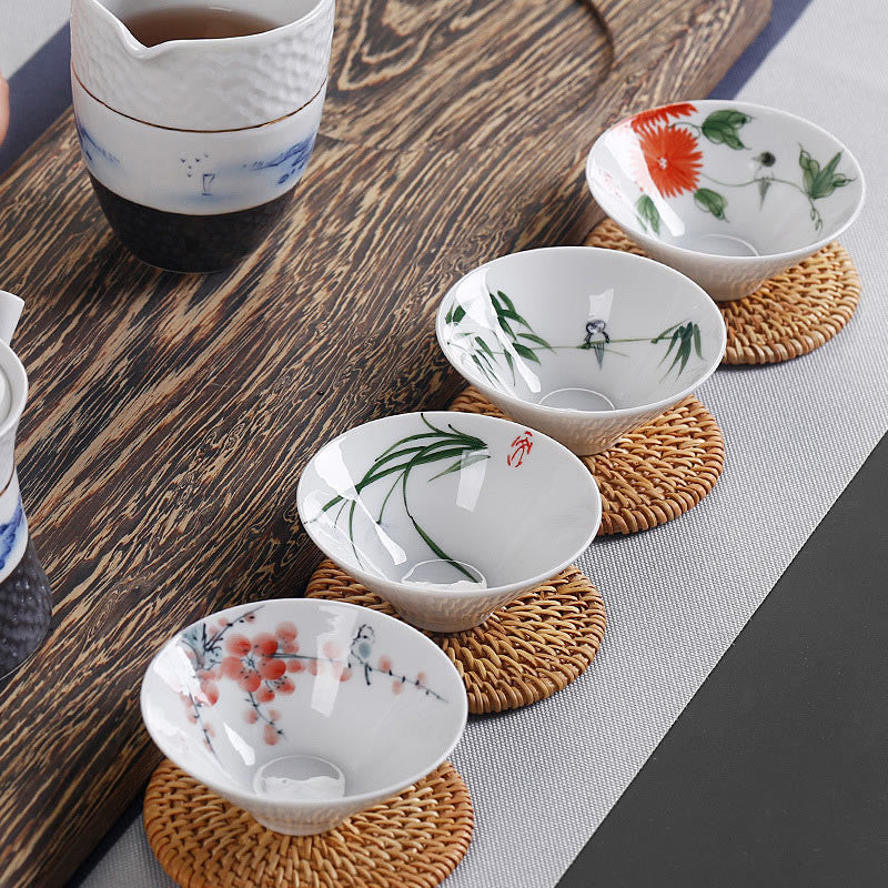Buddha Stones Vintage Plum Orchid Bamboo Chrysanthemum Lotus Koi Fish Ceramic Teacup Kung Fu Tea Cups - image 0