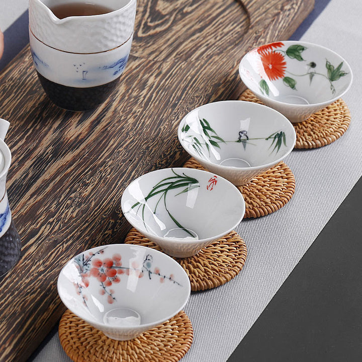 Buddha Stones Vintage Plum Orchid Bamboo Chrysanthemum Lotus Koi Fish Ceramic Teacup Kung Fu Tea Cups - image 0