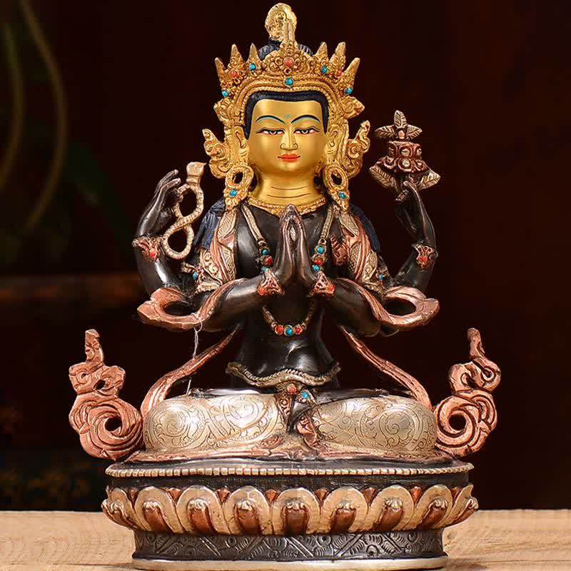 Bodhisattva Chenrezig Four-armed Avalokitesvara Protection Copper Statue Decoration - image 2
