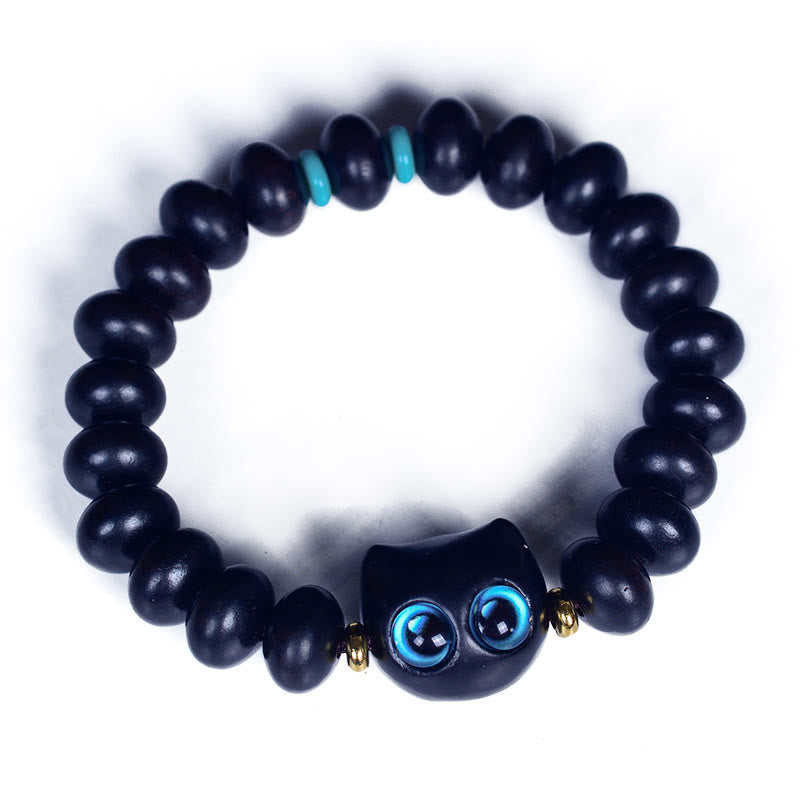 Buddha Stones Ebony Wood Liuli Glass Lovely Cat Peace Balance Bracelet - image 8