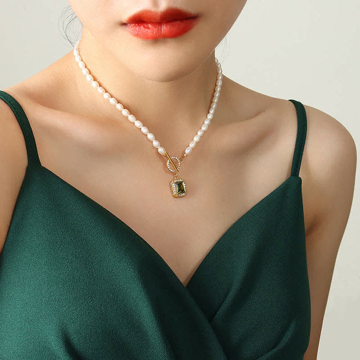 Pearl Zircon Wealth Charm Necklace Pendant - Light Green - image 11