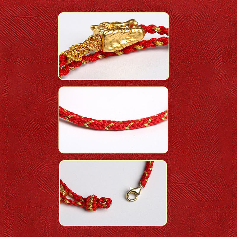 Buddha Stones 999 Sterling Silver Handcrafted Dragon Luck Eight Thread Knot Red String Braided Bracelet - image 6