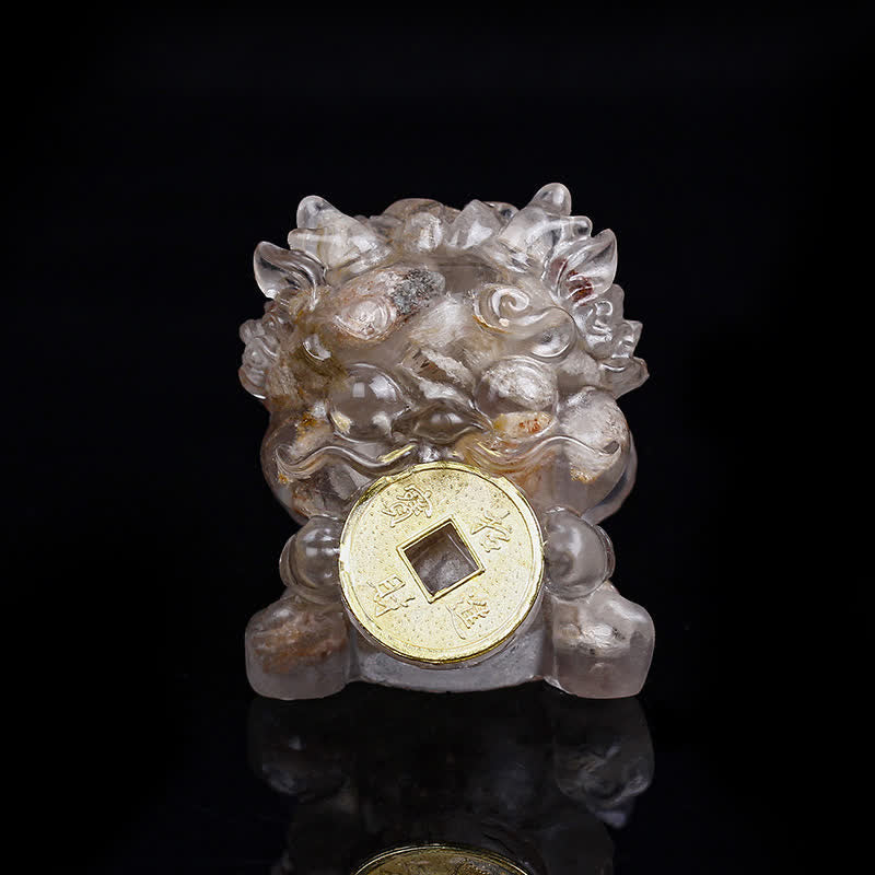Buddha Stones Handmade Cute PiXiu Gold Coin Crystal Fengshui Energy Wealth Fortune Home Decoration - White Phantom - image 17