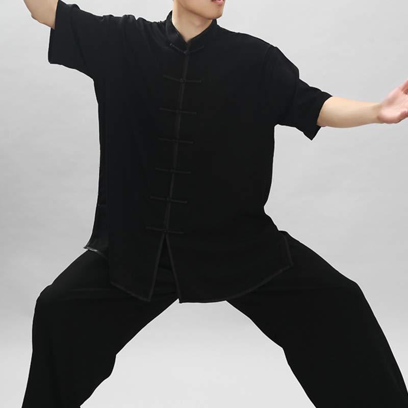 Buddha Stones Meditation Zen Prayer Spiritual Tai Chi Qigong Practice Unisex Embroidery Clothing Set - Short Sleeve Black - US14，UK/AU18，EU46 (3XL) - image 26