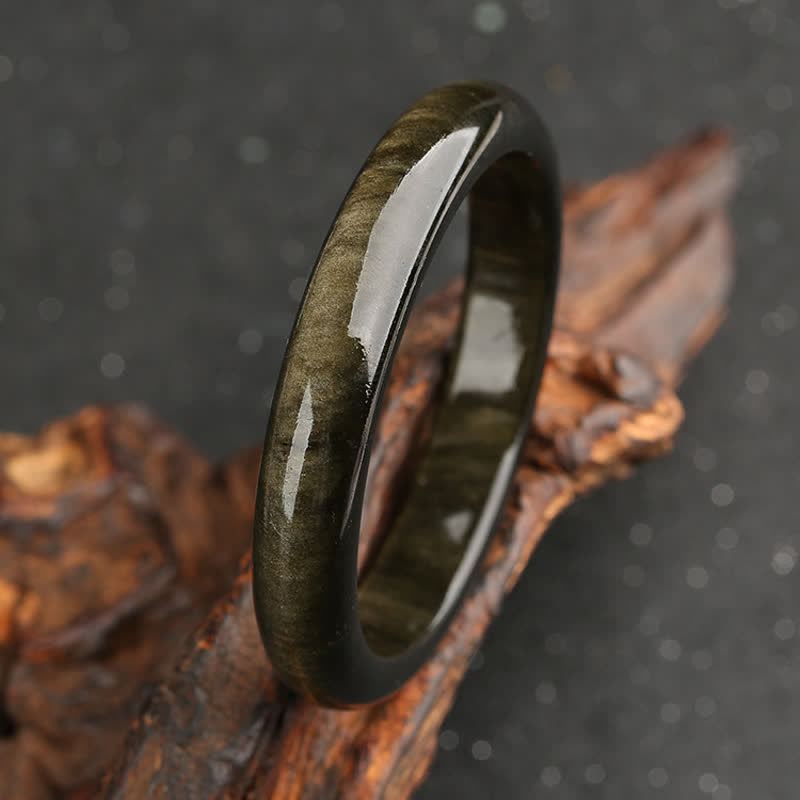 Buddha Stones Gold Sheen Obsidian Silver Sheen Obsidian Protection Bracelet Bangle - image 2