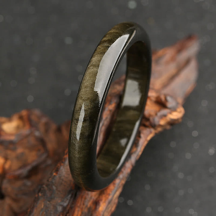 Buddha Stones Gold Sheen Obsidian Silver Sheen Obsidian Protection Bracelet Bangle - image 2