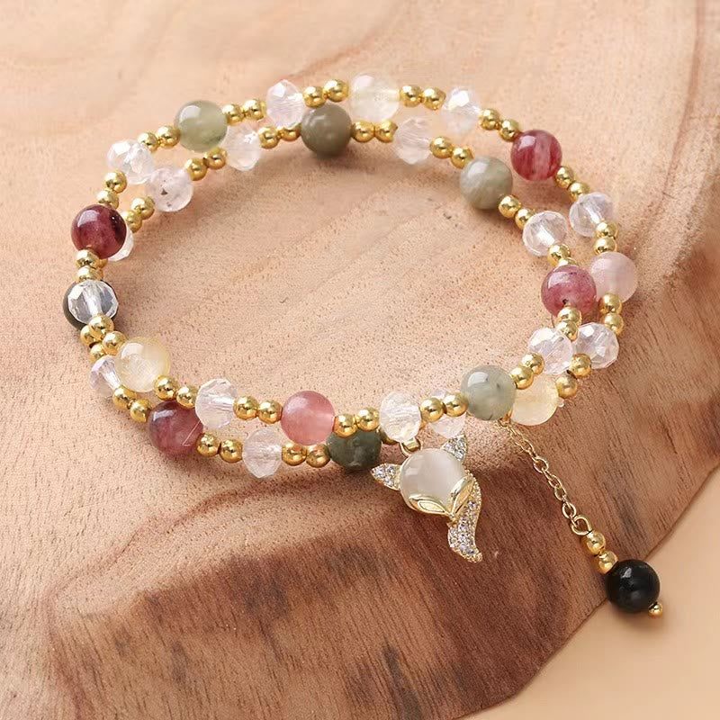 Buddha Stones Multicolored Rutilated Quartz Fox Protection Double Wrap Bracelet - image 1