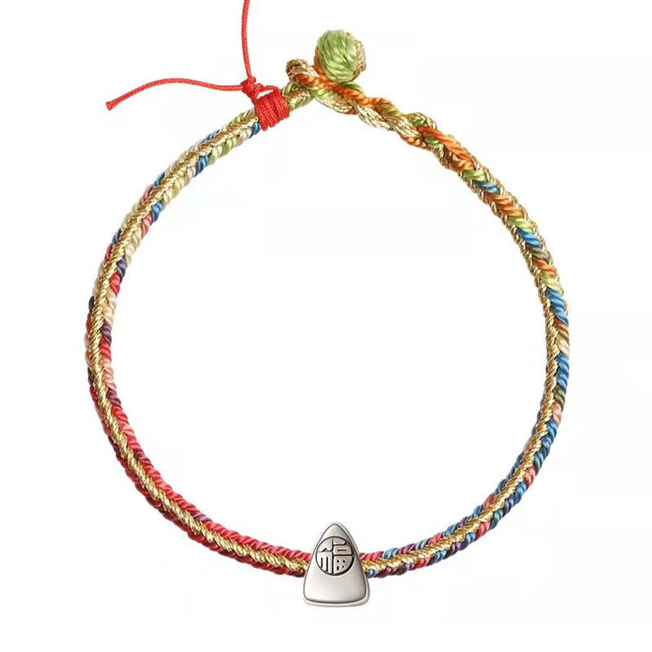 Buddha Stones 925 Sterling Silver Fu Character Zongzi Pattern Multicolored String Luck Handmade Braided Bracelet - image 11