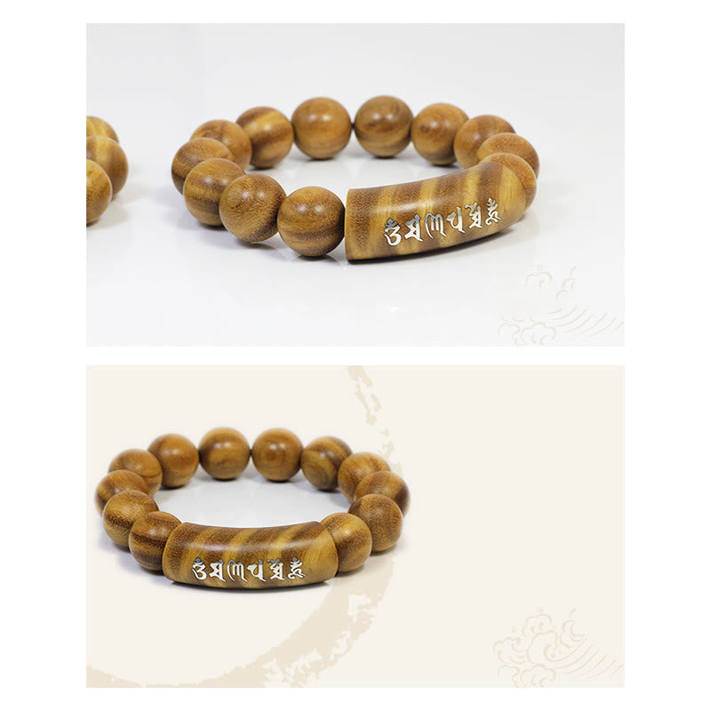 Buddha Stones 999 Sterling Silver Green Sandalwood Om Mani Padme Hum Dragon Phoenix Dharmachakra Inlaid Peace Bracelet - image 3