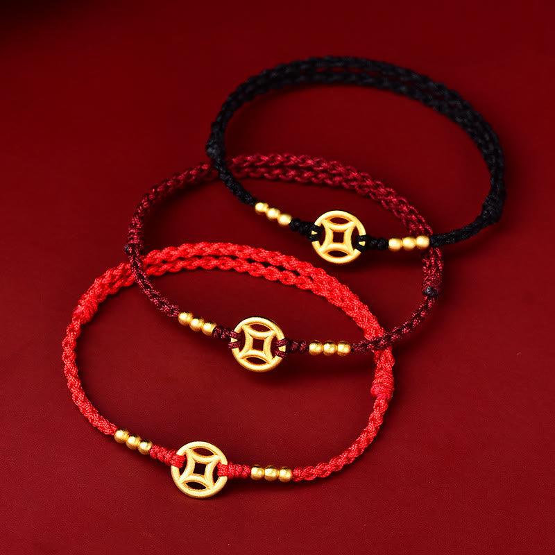 Buddha Stones Copper Coin Strength Braided String Bracelet Anklet - image 2