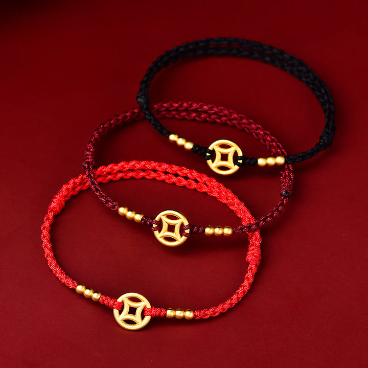 Buddha Stones Copper Coin Strength Braided String Bracelet Anklet - image 2