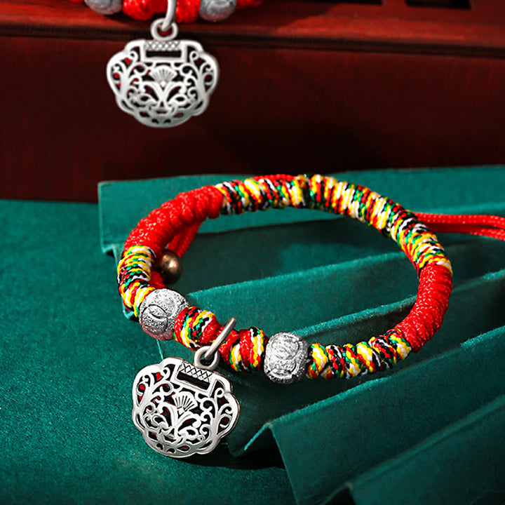 Buddha Stones 925 Sterling Silver Chinese Lock Charm Multicolored Red String Protection Handmade Braided Kids Bracelet - image 3