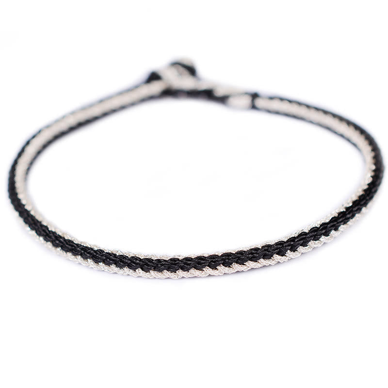 Buddha Stones Two-Color Rope Handcrafted Eight Thread Peace Knot Bracelet - Black Silver(Wrist Circumference 18cm) - image 14
