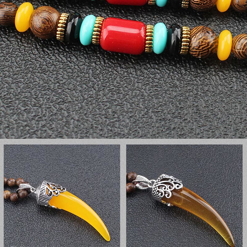 Wenge Wood Turquoise Stone Horn Style Protection Meditation Necklace Pendant - image 6