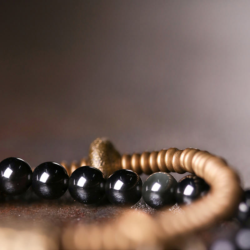 Buddha Stones Rainbow Obsidian Copper Inner Peace Healing Double Layer Bracelet - image 6