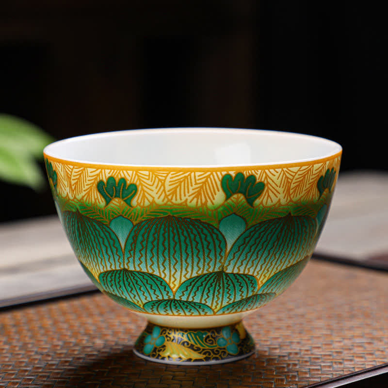 Buddha Stones Lotus Ceramic Teacup Flower Tea Cups 100ml - Green - image 8