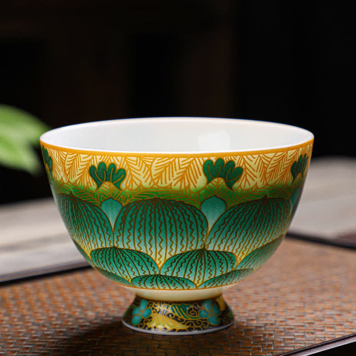 Buddha Stones Lotus Ceramic Teacup Flower Tea Cups 100ml - Green - image 8