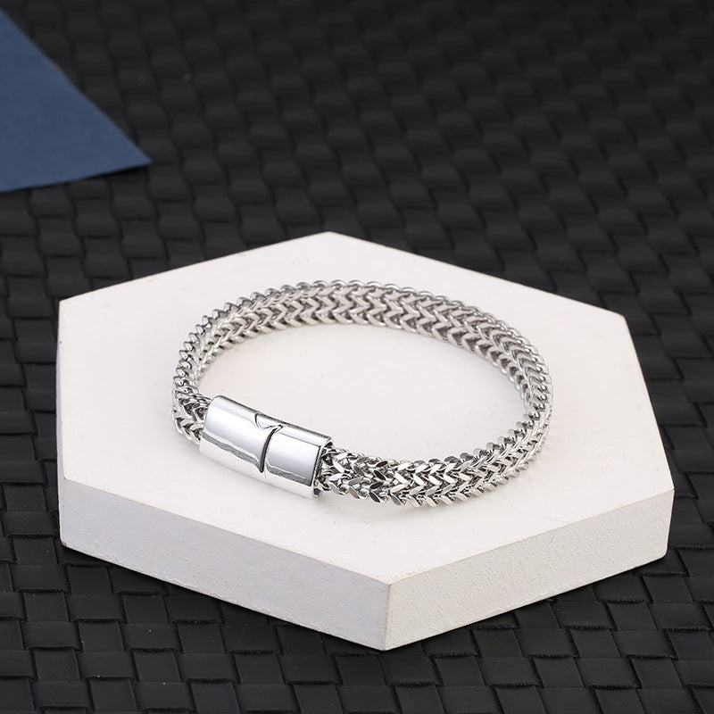 Buddha Stones Fish Scale Magnetic Buckle Titanium Steel Balance Bracelet Bangle - image 1