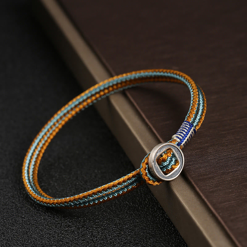 Buddha Stones  925 Sterling Silver Handmade Button Protection Weave String Bracelet - Multicolored - 21cm - image 1