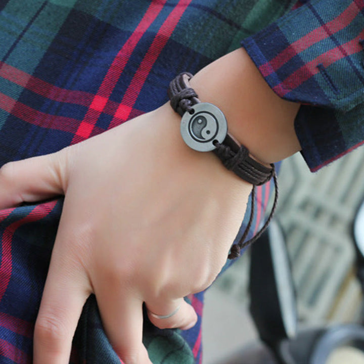 Buddha Stones Retro Yin Yang Leather Harmony String Bracelet - image 9