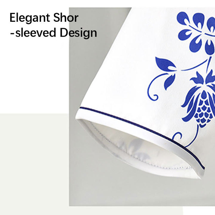 Buddha Stones Blue And White Porcelain Color Peony Flower Pattern Cheongsam Dress Women's Qipao Dress - image 5