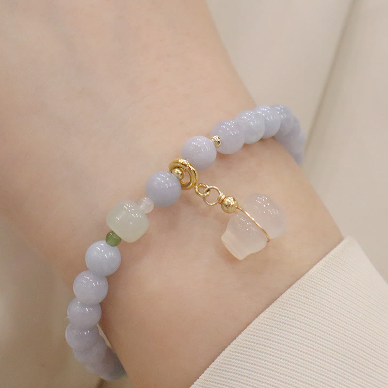 Buddha Stones Natural Aquamarine Chalcedony Serenity Rabbit Gourd Cat Charm Bracelet - Aquamarine Chalcedony Gourd - image 4