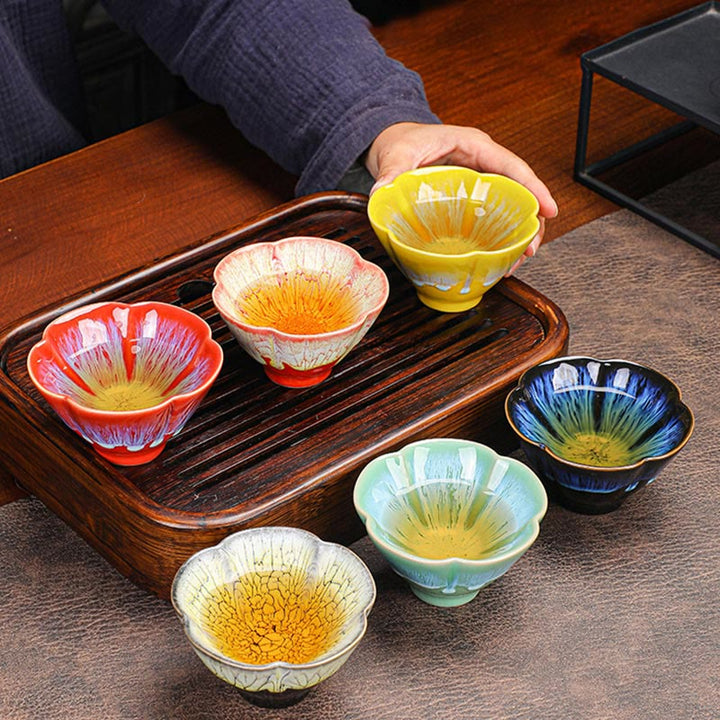 Buddha Stones 6Pcs Plum Blossom Petal Pattern Chinese Jianzhan Kiln Change Ceramic Teacup Kung Fu Tea Cup Bowl With Gift Box - image 13