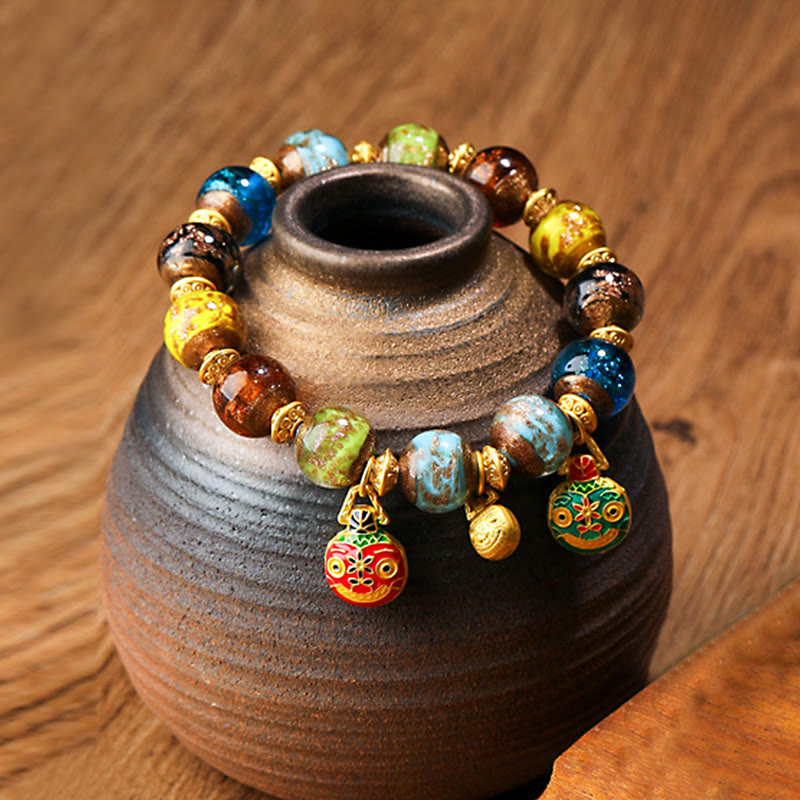Buddha Stones Gold Swallowing Beast Family Charm Liuli Glass Bead Fortune Bracelet - Multicolored - Gold Swallowing Beast Family - 12mm - image 20