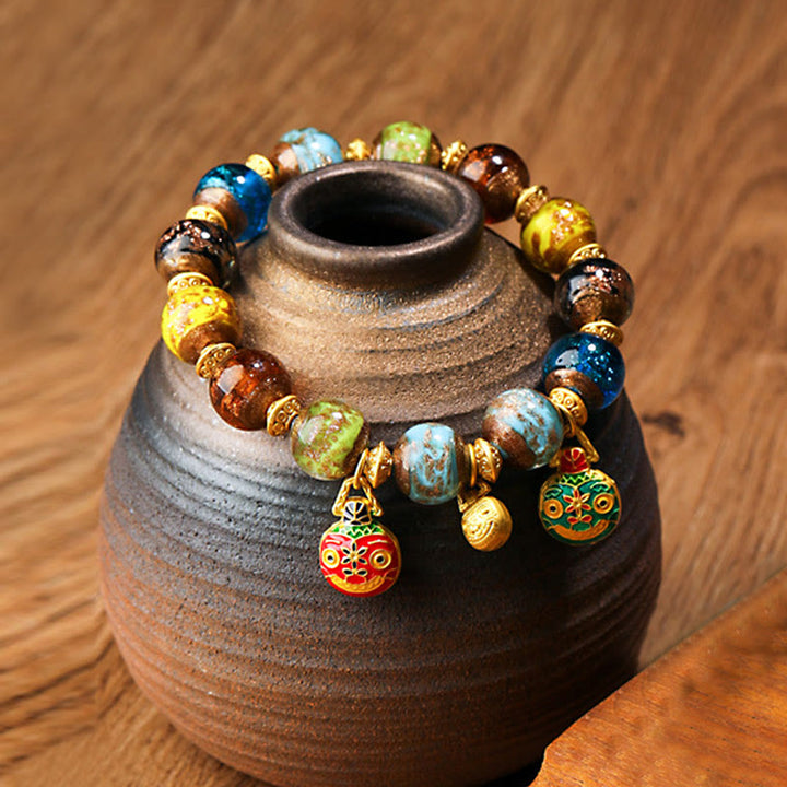 Buddha Stones Gold Swallowing Beast Family Charm Liuli Glass Bead Fortune Bracelet - Multicolored - Gold Swallowing Beast Family - 12mm - image 20