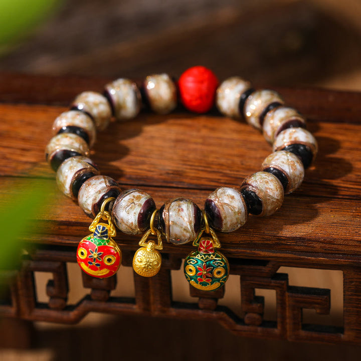 Buddha Stones Gold Swallowing Beast Family Colorful Cinnabar Bead Bracelet - Gold Swallowing Beast Cinnabar(White) - 14MM - image 11