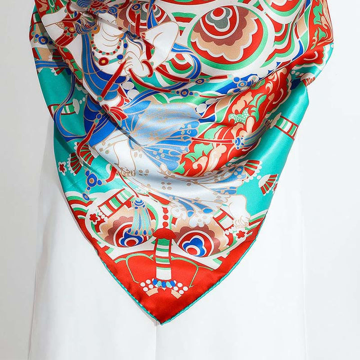 Buddha Stones Dunhuang Musician Playing Frescoes 100% Mulberry Silk Scarf Premium Grade 6A Dunhuang Silk Shawl - image 10