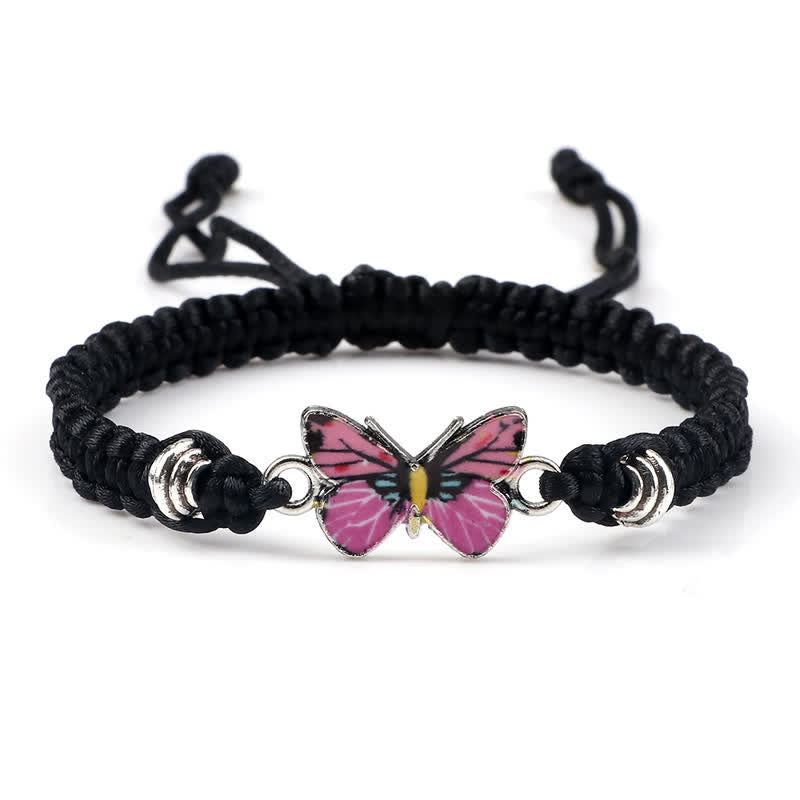 Buddha Stones Butterfly Freedom Love String Charm Bracelet - Black-Pink Butterfly - image 29