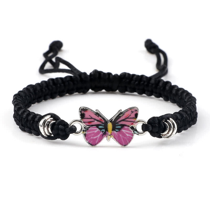 Buddha Stones Butterfly Freedom Love String Charm Bracelet - Black-Pink Butterfly - image 29