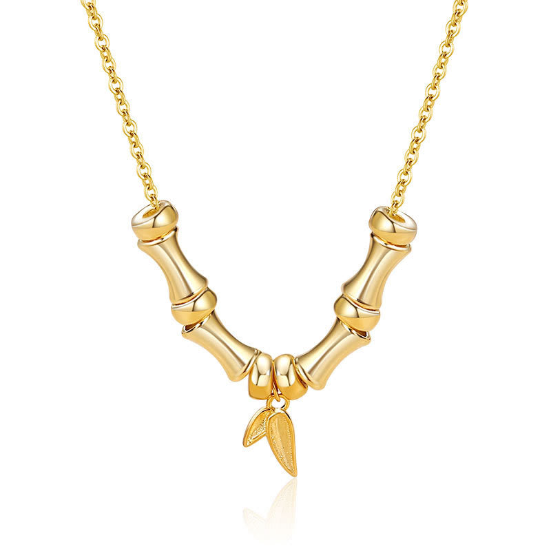 Buddha Stones Golden Bamboo Pattern Titanium Steel Wealth Necklace Pendant - Gold Bamboo - image 0