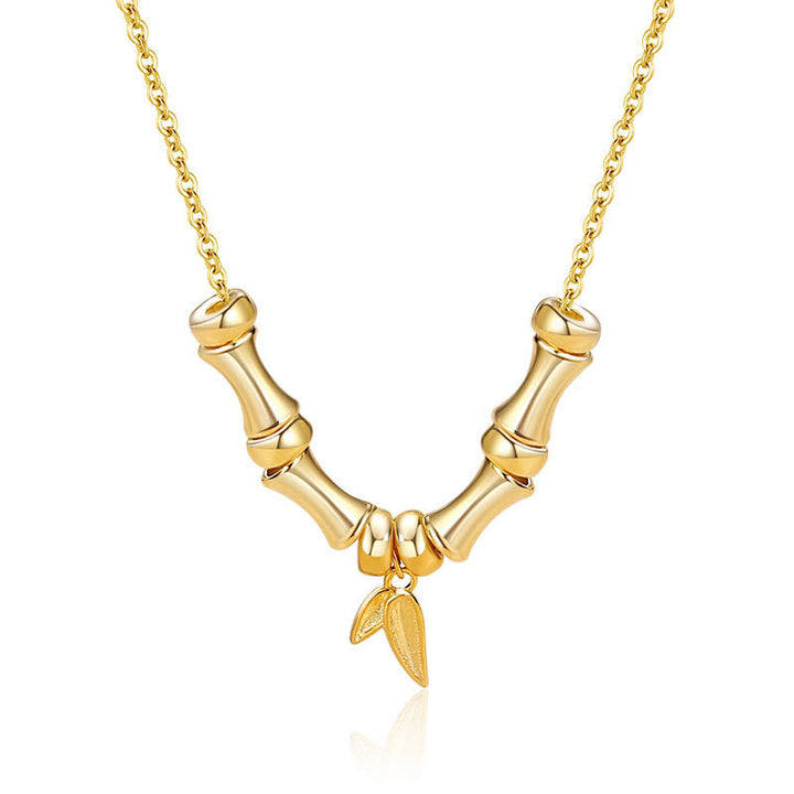 Buddha Stones Golden Bamboo Pattern Titanium Steel Wealth Necklace Pendant - Gold Bamboo - image 0
