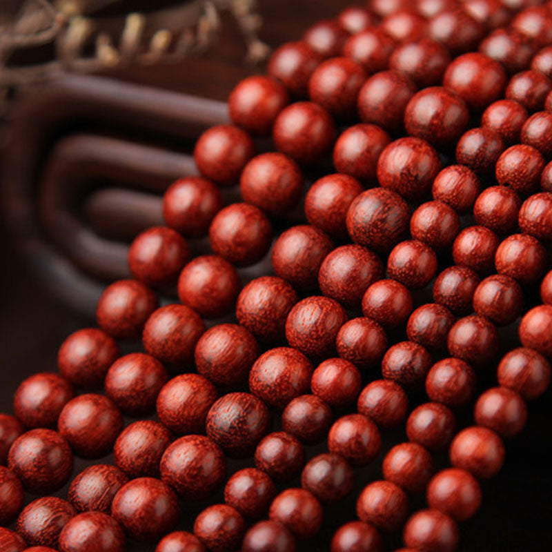 Buddha Stones Tibetan Small Leaf Red Sandalwood 108 Beads Mala Meditation Bracelet - image 5