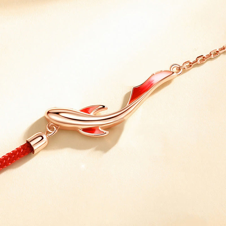 Buddha Stones 925 Sterling Silver Luck Koi Fish Lotus Star Braided Red String Bracelet - image 5