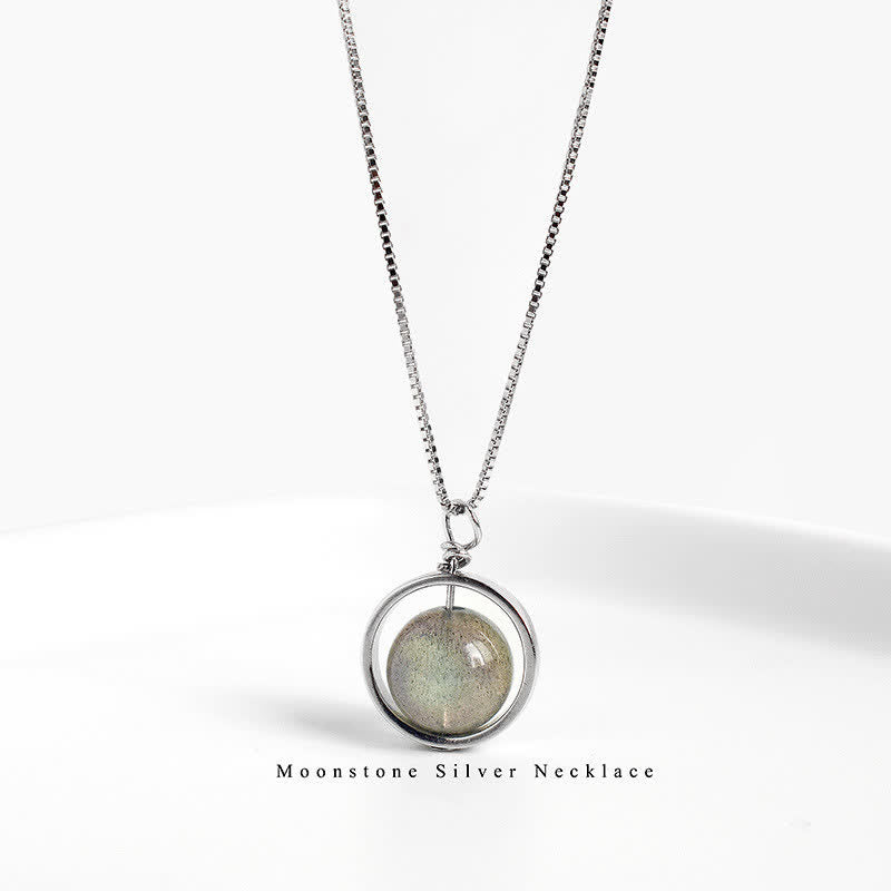 Buddha Stones 925 Sterling Silver Moonstone Love Planet Rotatable Pattern Necklace Pendant - image 8