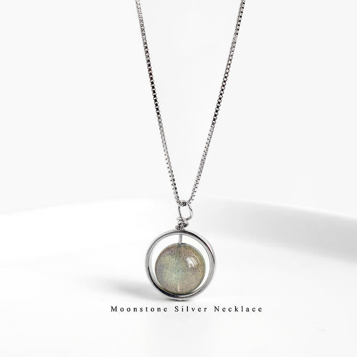 Buddha Stones 925 Sterling Silver Moonstone Love Planet Rotatable Pattern Necklace Pendant - image 8