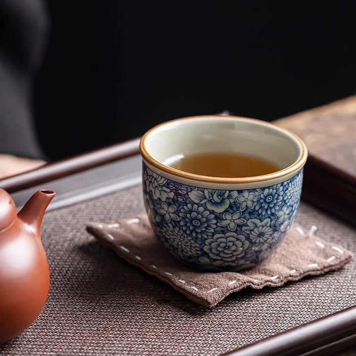 Buddha Stones Blue Lotus Peach Blossom Chrysanthemum Design Ceramic Teacup Kung Fu Tea Cups - image 1