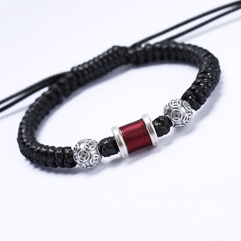 Buddha Stones 999 Sterling Silver Copper Coin Bead Copper Balance Braided String Bracelet - Silver Red - image 14