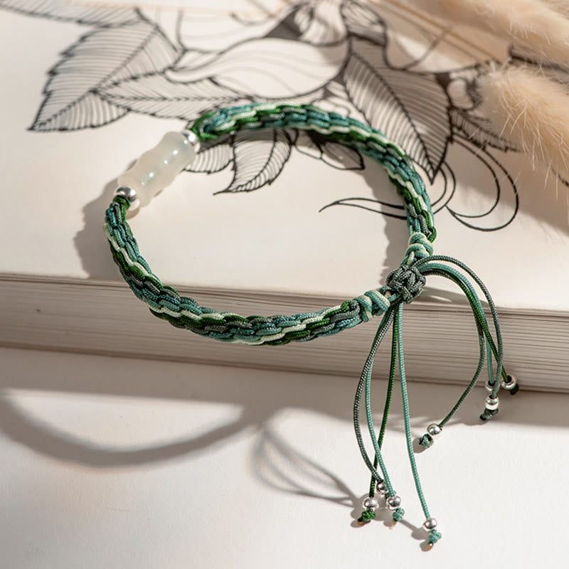Buddha Stones White Jade Bamboo Reincarnation Knot Wealth Luck Strength String Bracelet - image 2