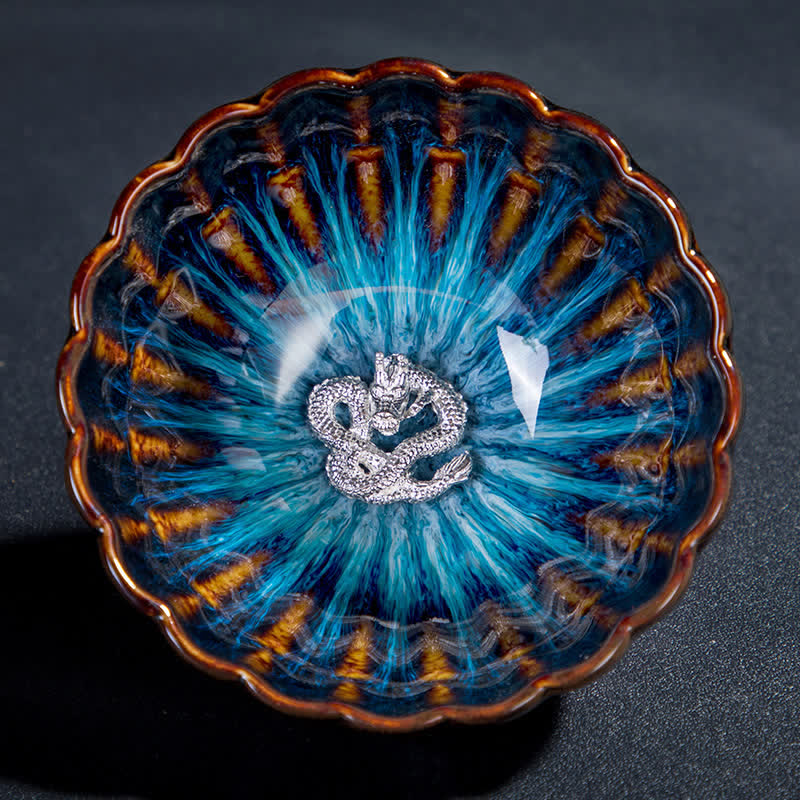 Buddha Stones Lotus Goldfish Auspicious Dragon Phoenix Ceramic Teacup Inlaid Tea Cups 130ml - Dragon - image 19