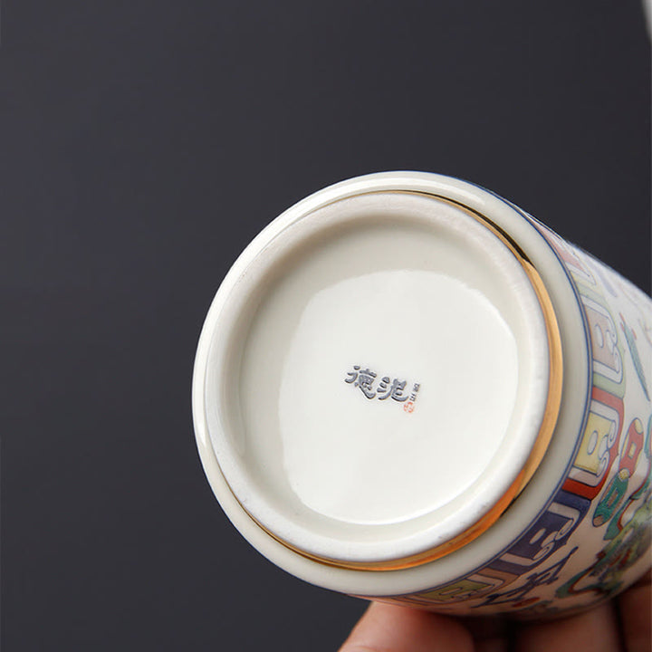Buddha Stones Vintage Plum Blossom Pine Bamboo Phoenix Kirin Lion Dancing Ceramic Teacup Tea Cups - image 7